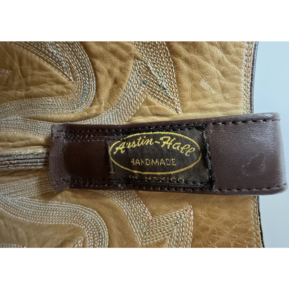 AUSTIN HALL BOOTS Handmade Men’s Brown Leather Western Cowboy Boots - Picture 2 of 15